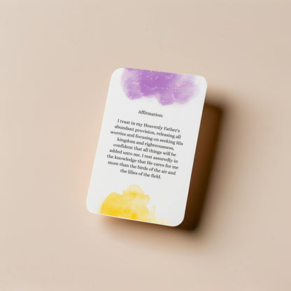 Small, elegant affirmation cards with watercolour and minimalist designs, inspired by Bible verses for encouragement and reflection.