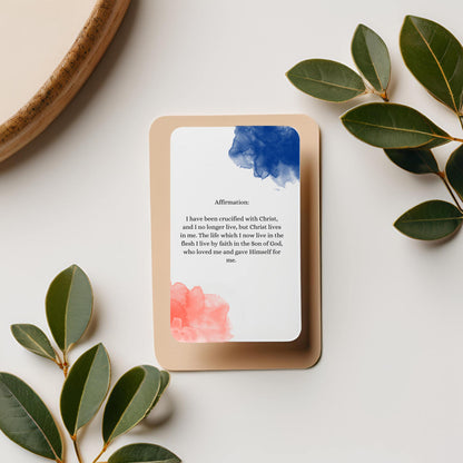 Small, elegant affirmation cards with watercolour and minimalist designs, inspired by Bible verses for encouragement and reflection.