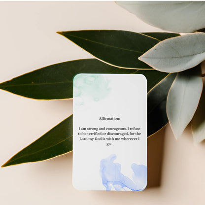 Small, elegant affirmation cards with watercolour and minimalist designs, inspired by Bible verses for encouragement and reflection.