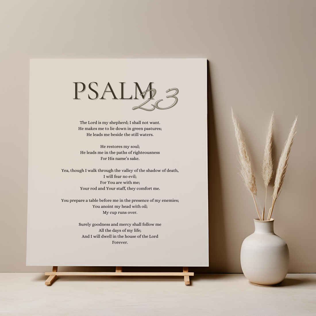 Ravens and lilies psalm 23 beige canvas artwork with minimalistic details